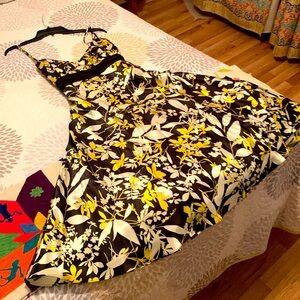 Yellow, black and off white flower print dress